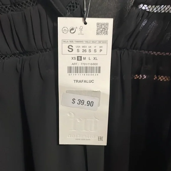 Zara black blouse. Brand new with tags. Size small - Picture 2 of 4